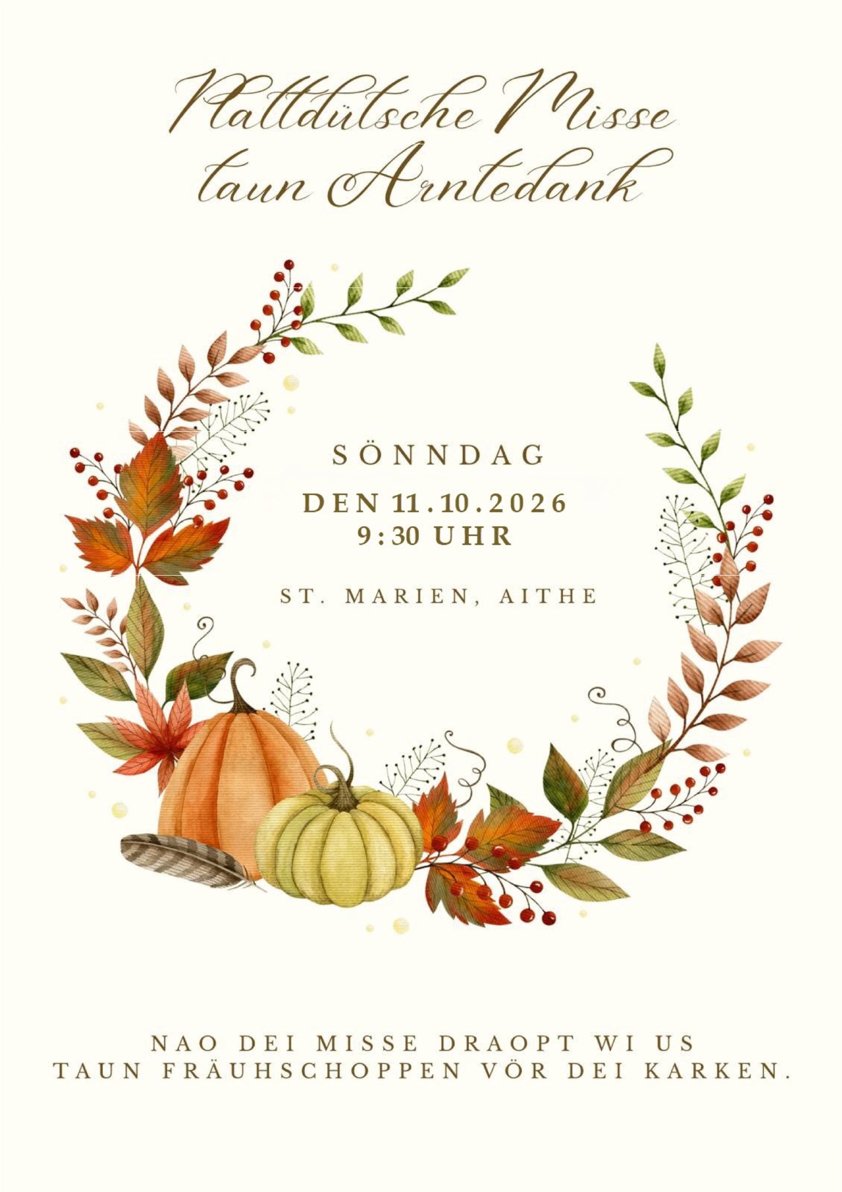 Plakat Plattd. Gottesdienst Oythe 10.10.26